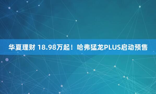 华夏理财 18.98万起！哈弗猛龙PLUS启动预售